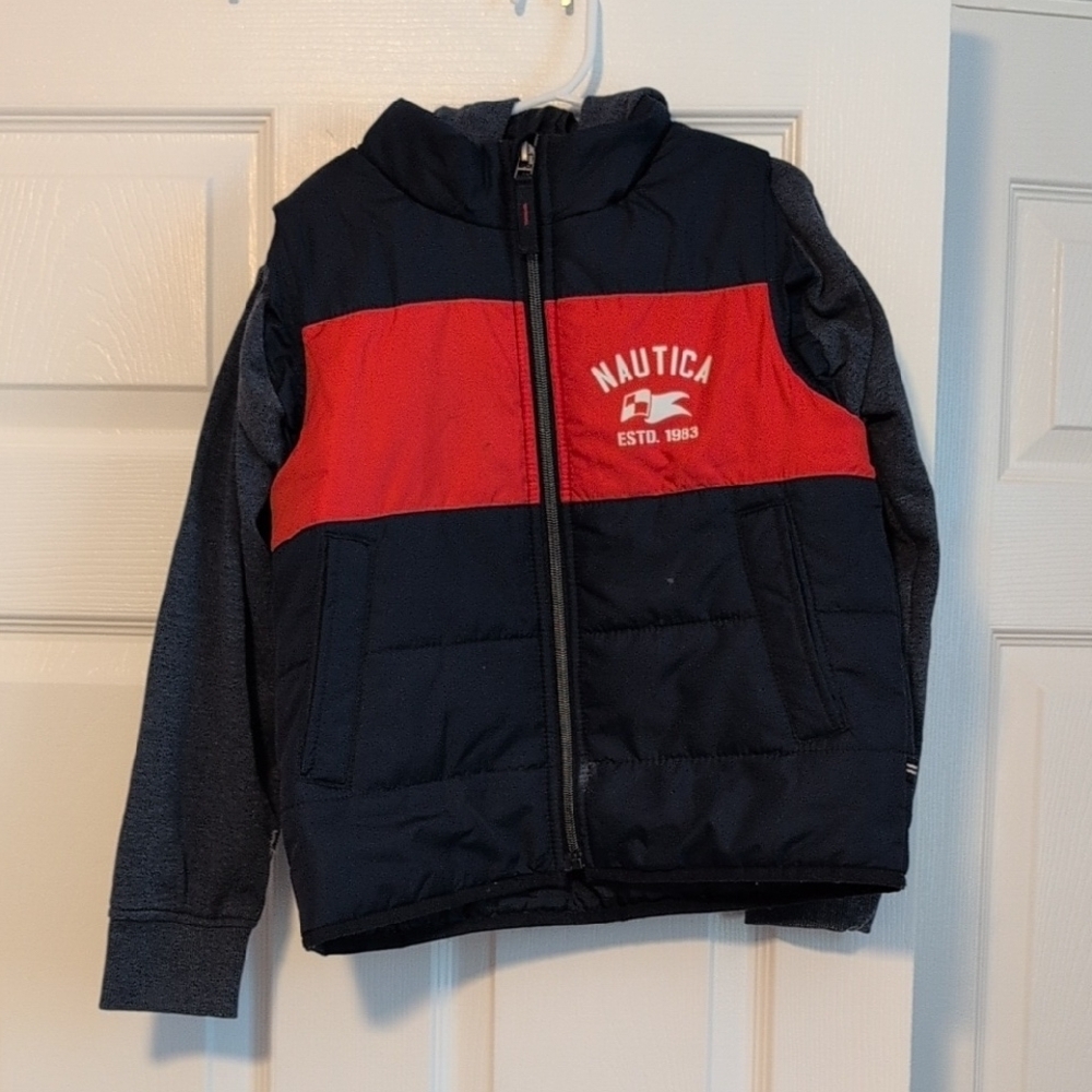 Nautica Red and Blue Vest and Sweatshirt Combo Jacket Boys Size 7